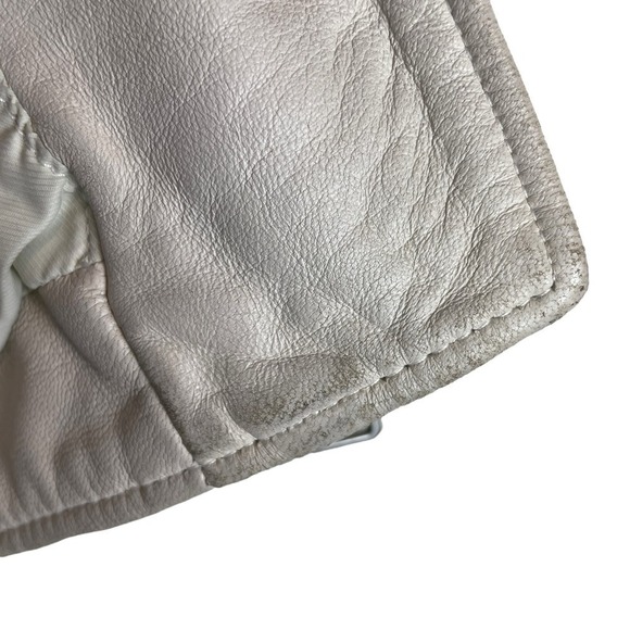 ALL SAINTS Anderson Sheepskin Leather Zip Front Biker Jacket White Size Small - Picture 9 of 16